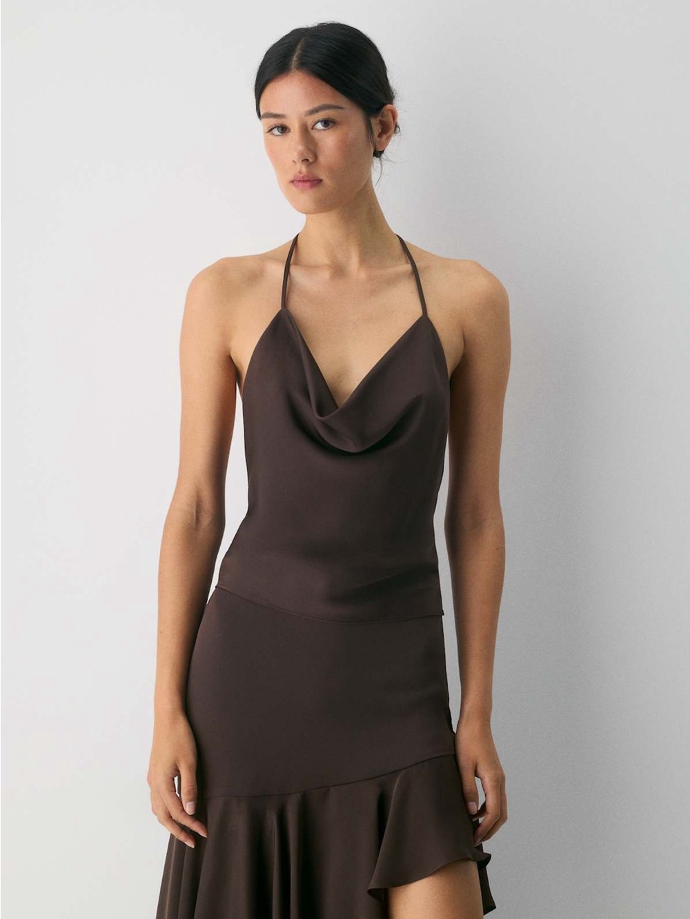 nwot Ten Entryway Satin Top Rich Mocha Brown 2xs